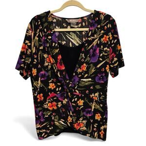 TanJay Top Womens Medium Floral Colorful Tropical Resort Island Summer Layered